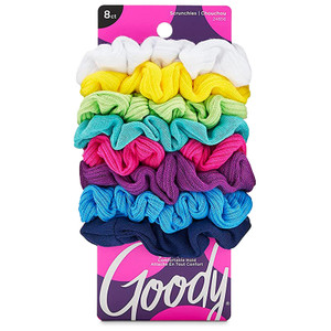Goody Ouchless Jersey Scrunchies - 8 Ct, Assorted Neon Rainbow Tones, Damage-Free, Dentless & Secure Hold Hair Ties, Gentle Hair Accessories for Wome