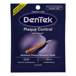 Dentek Interdental Brushes - Standard, Mint Flavor, 10 Count - Easy-Brush Interdental Plaque Remover with Fluoride - Cleans Tight Spaces Around Teeth