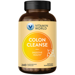 Vitamin World Colon Cleanse - 240 Capsules, Gut Detox with Psyllium Husk, Senna, Probiotics, Dietary Fiber & Herbal Blend  Supports Constipation Rel