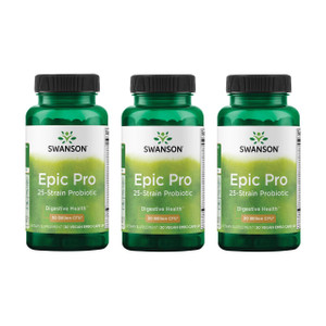 Swanson Epic-Pro 25-Strain Probiotic 30 Billion CFU Digestive Health Immune System Support Prebiotic Nutraflora FOS 30 DRcaps Veggie Capsules (Caps)