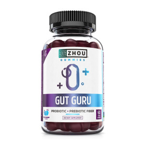 Zhou Gut Guru - Gut Health Gummies for Men and Women, Prebiotic and Probiotic Fiber Supplement for Digestion and Gut Health Support, Gluten Free, Non