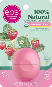 eos 100% Natural & Organic Lip Balm - Strawberry Sorbet, All-Day Moisture, Dermatologist Recommended for Sensitive Skin Care, Lip Care Products, 0.25