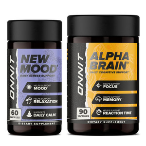 ONNIT Cognitive & Mood Support Bundle: Alpha Brain Nootropic Capsules (90 Count) + New Mood Stress Support Capsules (60 Count), IGEN Non-GMO Tested F