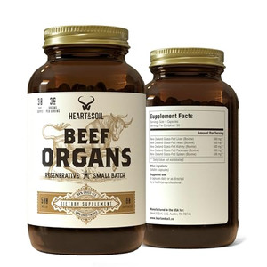 HEART & SOIL  100% Grass Fed & Finished Beef Organs from Regenerative Cattle with Liver, Heart, Kidney, Pancreas & Spleen  3000mg Beef Organ Supple
