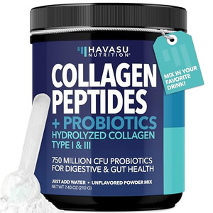 Collagen Peptides Powder with Probiotics - Grass-Fed Hydrolyzed Type I & III for Hair Skin and Nail Health - GLP-1 Nutritional Support for Digestion