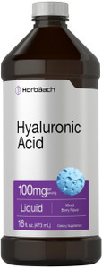 Horbäach Liquid Hyaluronic Acid Supplement | 100 mg | 16 oz | Mixed Berry Flavor | Non-GMO and Gluten Free Formula