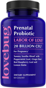 LOVEBUG Prenatal Probiotic Supplement - 7 Probiotics & Prenatal Vitamins for Women, 20 Billion CFU, with Soothing Peppermint, Ginger, Raspberry Leaf