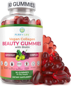 Vegan Collagen Gummies with Biotin Vitamins for Hair Skin and Nails Health, (90 Chews) Collagen Support Superfruit Complex with Resveratrol, Vitamin