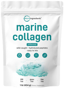 Micro Ingredients Marine Collagen Peptides Powder, 1 lb | Type I Marine Collagen + Natural Protein | Wild-Caught Fish Source | Unflavored | Pescatari