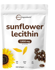 Micro Ingredients Sunflower Lecithin 1,600mg Per Serving, 300 Softgels | Sustainably Farmed Source, Cold Pressed, Rich in Phosphatidyl Choline | Soy