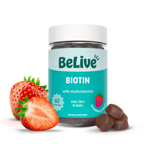BeLive Biotin Gummies with MultiVitamins, Folate, Inositol  Supports Hair Growth, Healthy Skin & Nails  Vegan, Pectin Based  Strawberry Flavor (1)