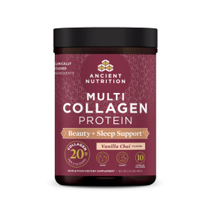 Ancient Nutrition Collagen Powder Protein, Multi Collagen Protein Beauty + Sleep with Vitamin C, Vanilla Chai, Hydrolyzed Collagen Peptides Supports