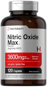 Horbäach Nitric Oxide Max 3600mg | 120 Caplets | with Arginine AAKG for Men and Women | Vegetarian, Non-GMO, & Gluten Free Pre Workout Supplement