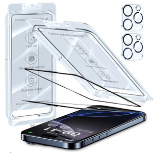 ZUSLAB 2-Pack Screen Protector with 2 Camera Lens Protectors Compatible with iPhone 16 Pro Max 6.9 Inch - Easy Auto-Align Install Kit - Anti-Fingerpr