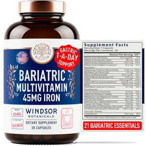Bariatric Multivitamin with Iron - 45 mg Iron Once Daily, 21 Essential Vitamins - Easy to Swallow Bariatric Vitamins for Women & Men - Gastric Bypass