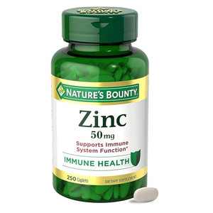 Natures Bounty Zinc 50mg, Immune Support & Antioxidant Supplement, Promotes Skin Health, 1 Caplet Per Day, Gluten Free, 250 Vegetarian Caplets
