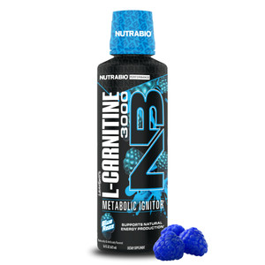 NutraBio  L-Carnitine Liquid Shots  3000mg, (Blue Razz)  10mg of Vitamin B-5  Zero Carbs & Sugars  Energy Production  Muscle Recovery