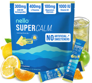 Nello Supercalm Powdered Drink Mix, Cortisol Reducer* and Sleep Aid Supplement, L Theanine, Ksm-66 Ashwagandha, Magnesium Glycinate, Vitamin D 3, No