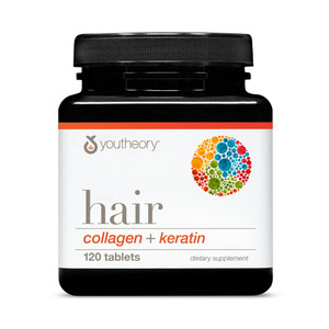 Youtheory Hair Collagen + Keratin - Advanced Collagen & Keratin Supplement - Supports Hair Growth & Nail Health - Aids Anti-Aging - 120 Tablets (20-D