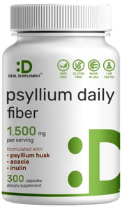 Psyllium Husk 1500mg Per Serving, 300 Capsules  3 in 1 Fiber Supplement with Inulin & Acacia Complex  Natural Soluble Fiber, Supports Digestive Hea