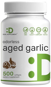 Odorless Aged Garlic, 500 Softgels  Enhanced with MCT Oil - Fresh Allium Sativum Bulb Source  2-Years Aged Garlic Extract  Non-GMO, cGMP Manufactu