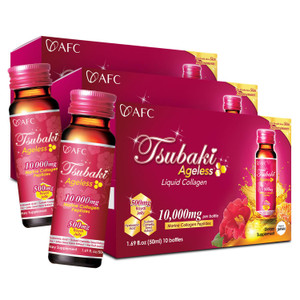 AFC Japan Tsubaki Ageless Liquid Collagen Drink for Women | 10,000mg Marine Collagen Peptides, 500mg Royal Jelly, Hyaluronic Acid | Supports Skin Hyd