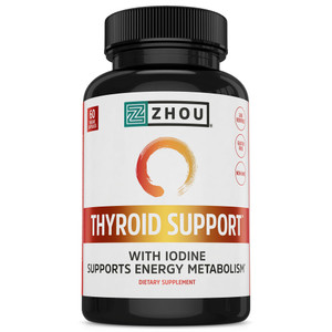 ZHOU Thyroid Support - Thyroid Supplement for Women & Men with Zinc, Iodine, & Selenium, Cellular Energy Thyroid Complex with Ashwagandha, Kelp - 60