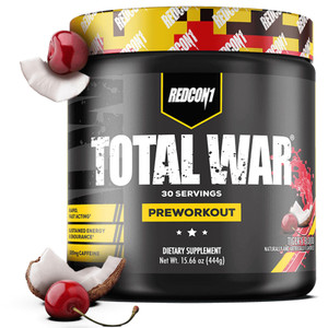 REDCON1 Total War Pre Workout, Tiger's Blood - L Citrulline, Malic Acid, Green Tea Leaf Extract for Pump Boosting Pre Workout for Women & Men - 3.2g
