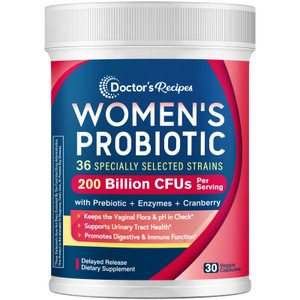 Doctor's Recipes Probiotics for Women, 200B CFUs 36 Strains, with Prebiotics, Enzymes & Cranberry, Vaginal Urinary Digestive & Immune, Shelf Stable,