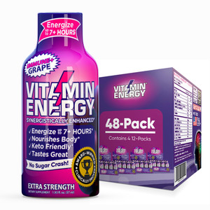 Vitamin Energy Immune+ Extra Strength Energy Shot Grape 48 Pack, 260mg Natural Caffeine, B-Vitamins, Citicoline, Green Tea, Immunity & Focus Support,