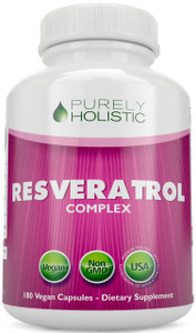 Purely Holistic Resveratrol 1450mg, 90 Servings, Trans-Resveratrol Antioxidant Supplement with Vitamin C and Polyphenol Complex, 180 Vegan Capsules