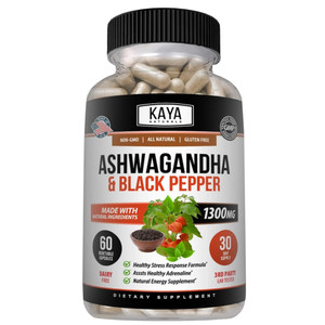 Kaya Naturals Ashwagandha Capsules Extra Strength - Stress Relief Formula, Natural Mood Support, Stress, Focus, and Energy Support Supplement, 60 Cap