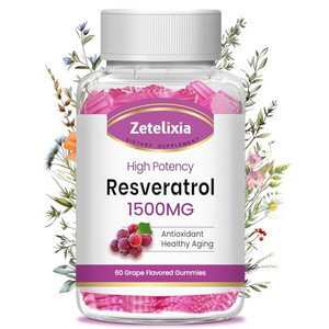 Zetelixia Sugar Free Resveratrol Gummies - High Purity Resveratrol Supplement for Antioxidant, Healthy Aging, Skin, Brain, Organic - 60 Gummies