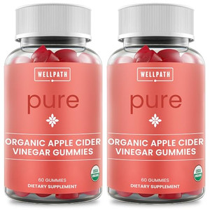 WellPath Pure ACV Gummies (2 Pack) - Apple Cider Vinegar with Mother - USDA Organic Gummy with Ginger for Gut Health | Vegan, Non-GMO, 120 Ct