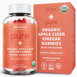 WellPath Organic Apple Cider Vinegar Gummies with The Mother - USDA Organic ACV Gummies - Ginger & Apple Cider Vinegar with Mother for Gut Health - V
