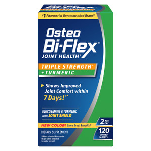 Osteo Bi-Flex Glucosamine Triple Strength Plus Turmeric Supplement with Curcumin for Joint Support and Range of Motion, 60 Day Supply, 120 Coated Tab