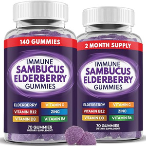 Elderberry Gummies Immune Support, Daily Support for Kids and Adults*, with Sambucus Elderberry, Zinc, Vitamin C, D3, B6, B12, Plus - Dietary Supplem