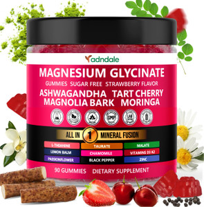 Adndale 90ct 15-in-1 Magnesium Glycinate Gummies 400 mg/serv- with Magnesium Malate, Ashwagandha, Tart Cherry, Magnolia Bark, Lemon Balm, Passionflow