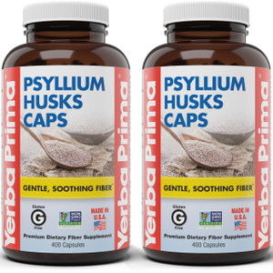Yerba Prima Psyllium Husks Caps, 625 mg, 400 Capsules (Pack of 2) - Natural Fiber for Men and Women - Regularity Support Supplement
