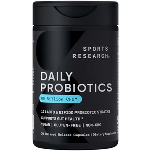 Sports Research Daily Probiotics with Prebiotics, 60 Billion CFU - Vegan Capsules for Gut Health & Digestive Support, Probiotics for Women & Men - No