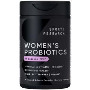 Sports Research Women's Probiotics with Prebiotics, 65 Billion CFU - Vegan Capsules for Gut Health & Digestive Support, Probiotics for Women with Cra