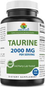 Brieofood Taurine 2000 mg per Serving- 250 Tablets - 3rd Party Lab Tested for Purity & Quality