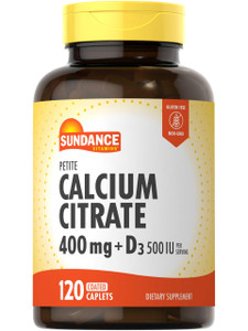 Sundance Calcium Citrate with Vitamin D3 | 400 mg | 120 Caplets | Petite | Vegetarian, Non-GMO & Gluten Free Supplement