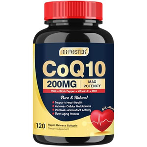 DRFOSTER Coq10 200mg, Coenzyme Q10 for Antioxidant & Energy Production, 6X Higher Absorption Cq10 with Vitamin E & PQQ & Black Pepper Extract, Co q 1