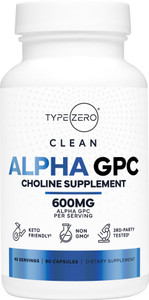 Type Zero Ultra Clean Alpha GPC Choline Supplement (600mg | 90 Capsules) Soy Free, Non-GMO Nootropics Alpha GPC 600mg / 300mg; Alpha-GPC Brain Memory