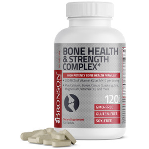 Bronson Bone Health & Strength Complex* High Potency Formula 200 MCG of Vitamin K2 as MK7, Plus Calcium, Boron, Cissus Quadrangularis, Magnesium, Vit