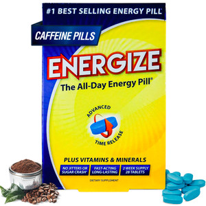 Energize Caffeine Pills - Fast Acting Energy Pill - Healthy Focus Brain Supplement - Improved Performance, Alertness, and Clarity - All Day Energy, N