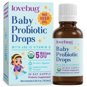 LOVEBUG Baby Probiotic Drops - Organic Probiotics for Immune Support and Baby Constipation & Colic Relief - Tasteless & Sugar-Free Liquid Drops for N