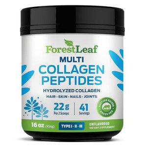 ForestLeaf Collagen Peptides Powder Unflavored - Hydrolyzed Grass Fed Keto Collagen Protein Powder Type 1, 2 & 3 - Vital Hair, Skin, Nails, Joints, R