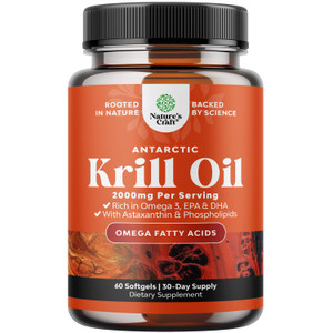 Antarctic Krill Oil 2000mg Softgels Per Serving - Omega 3 Krill Oil Supplement with EPA DHA & Astaxanthin (60 Count (Pack of 1)